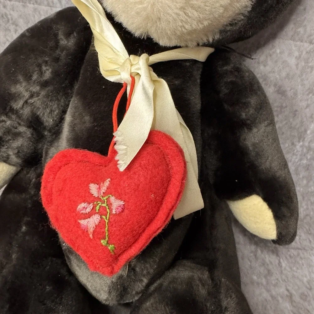 Vintage Teddy Bear Black Tan Jointed Articulated Arms Legs Felt Heart